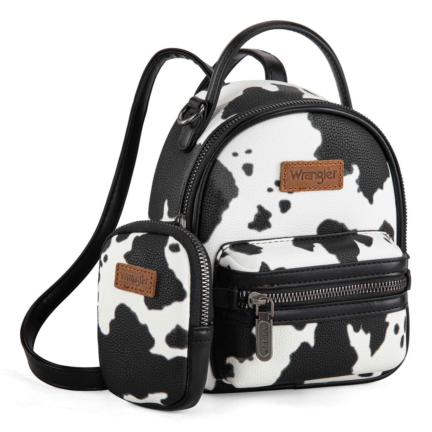 Montana West Wrangler Mini Backpack Cute Cow Print Backpack Purse for Girls and Women, Black WG133-8600BK