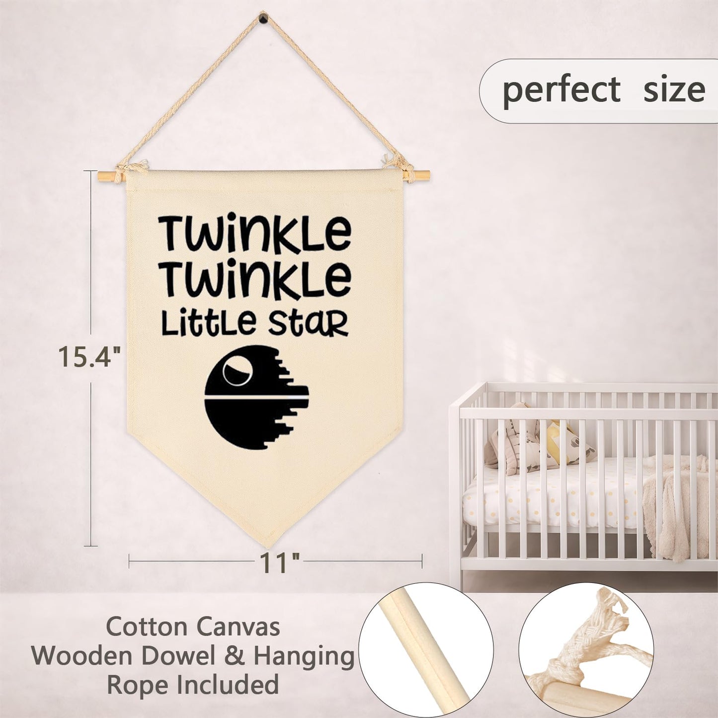 Twinkle Twinkle Little Star- Canvas Hanging Pennant Flag Wall Sign Decor Gift for Baby Kids Boy Nursery,Kids Room Playroom Decor- Star Wars Quotes Banner