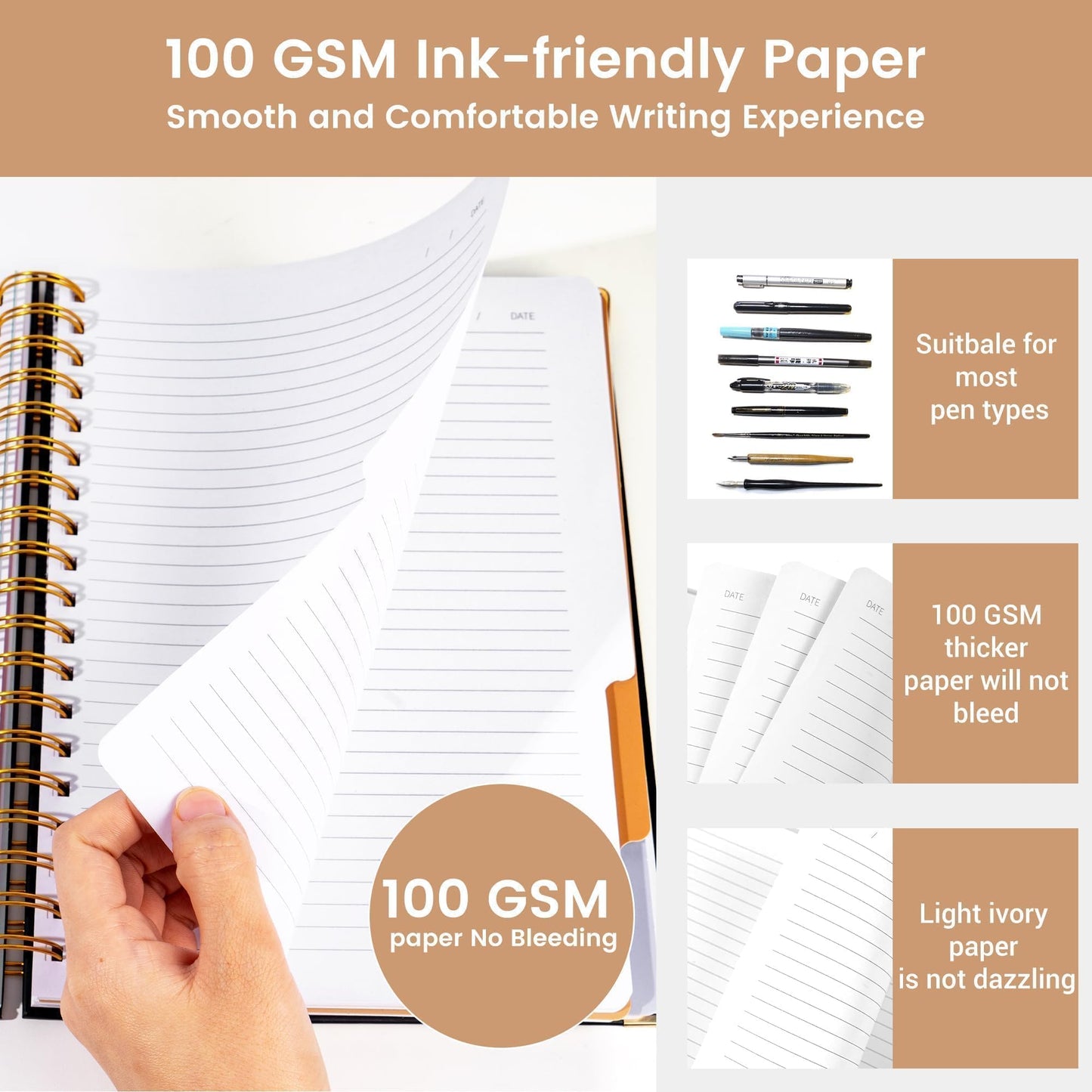 Yoment Hardcover Spiral Notebooks for Work School, B5 Journal Notebook with Tabs Dividers, Multi 5 Subject Notebook College Ruled, 240 Pages Lined Journal for Men, Back to School, Gifts, Black