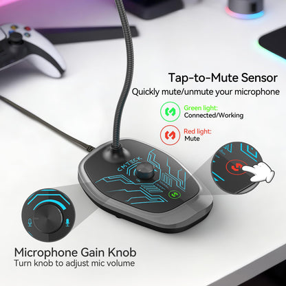 CMTECK USB Computer Microphone, Microphone for pc with RGB Light, Mute Function, Noise-Cancelling Recording Desktop Mic for Laptop for Online Chatting, Home Studio, Podcasting, Gaming, Skype, YouTube