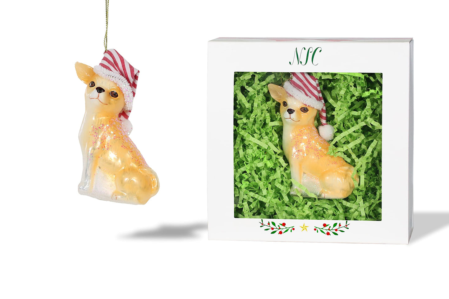 North Star Christmas | Chihuahua with Hat Glass Ornament | Christmas Collection