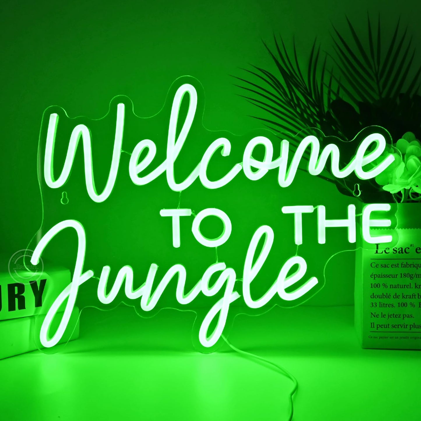 Britrio Welcome to the Jungle Neon Light Sign for Safari Jungle Themed Party Baby Shower Kids Birthday Gift Entryway Front Porch LED Neon Wall Decor 5V USB Powered with Dimmer Switch 17 Inch Green