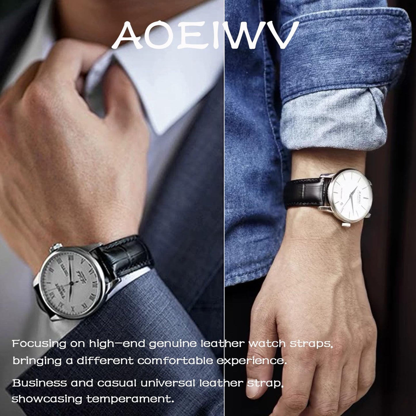 Aoeiwv Genuine Leather Watch Bands Quick Release Soft Calfskin Alligator Embossed Leather Strap Business Casual Universal Replacement Band 12/13/14/15/16/17/18/19/20/21/22/23/24mm for Men Women