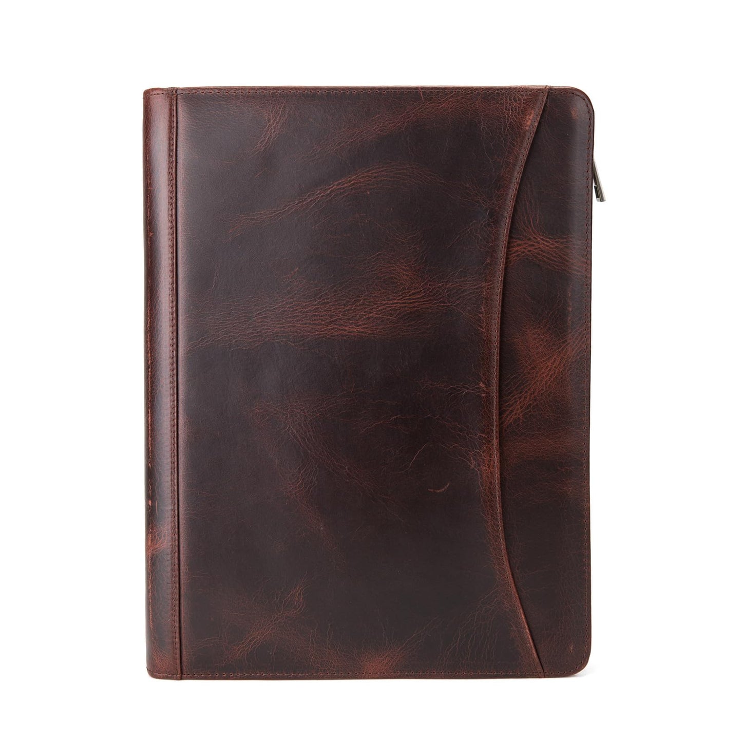 Geslun 3 Ring Binder Genuine Leather Portfolio, Front Pocket, 8.5 x 11 Legal Pad Padfolio for Men and Women, Zippered Notepad Laptop Organizer, Business Executive Work Folio, Dark Brown, Oil Tanned