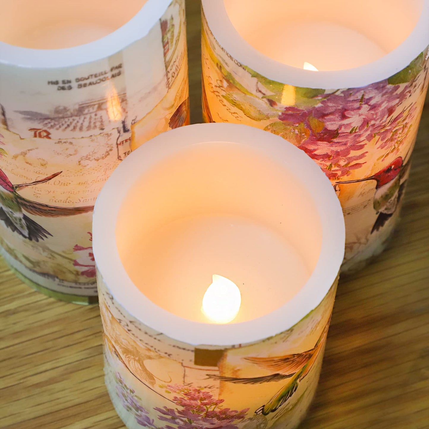 Immeiscent Flameless Candles Pink Hummingbird Floral Battery Operated Remote Timer Flickering LED Real Wax Pillar Candle Warm Light Spring Summer Decor for Home Fireplace Christmas Holiday Gifts