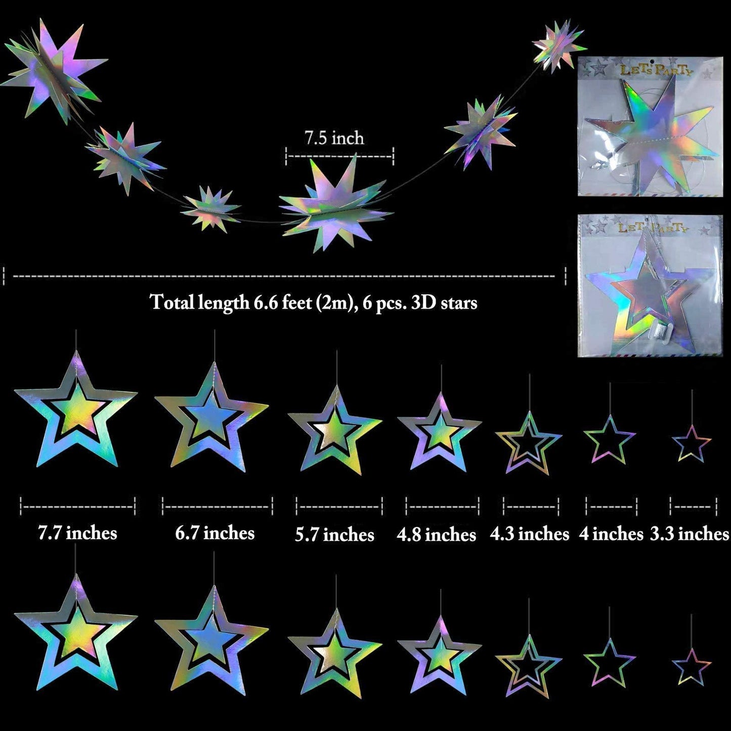 Cheerland Iridescent Star Party Decorations Holographic Hanging Stars Garlands Disco Dancing Queen Galaxy Birthday Decoration Twinkle Star Banner Backrop Alien Space Celestial Theme Party Decor