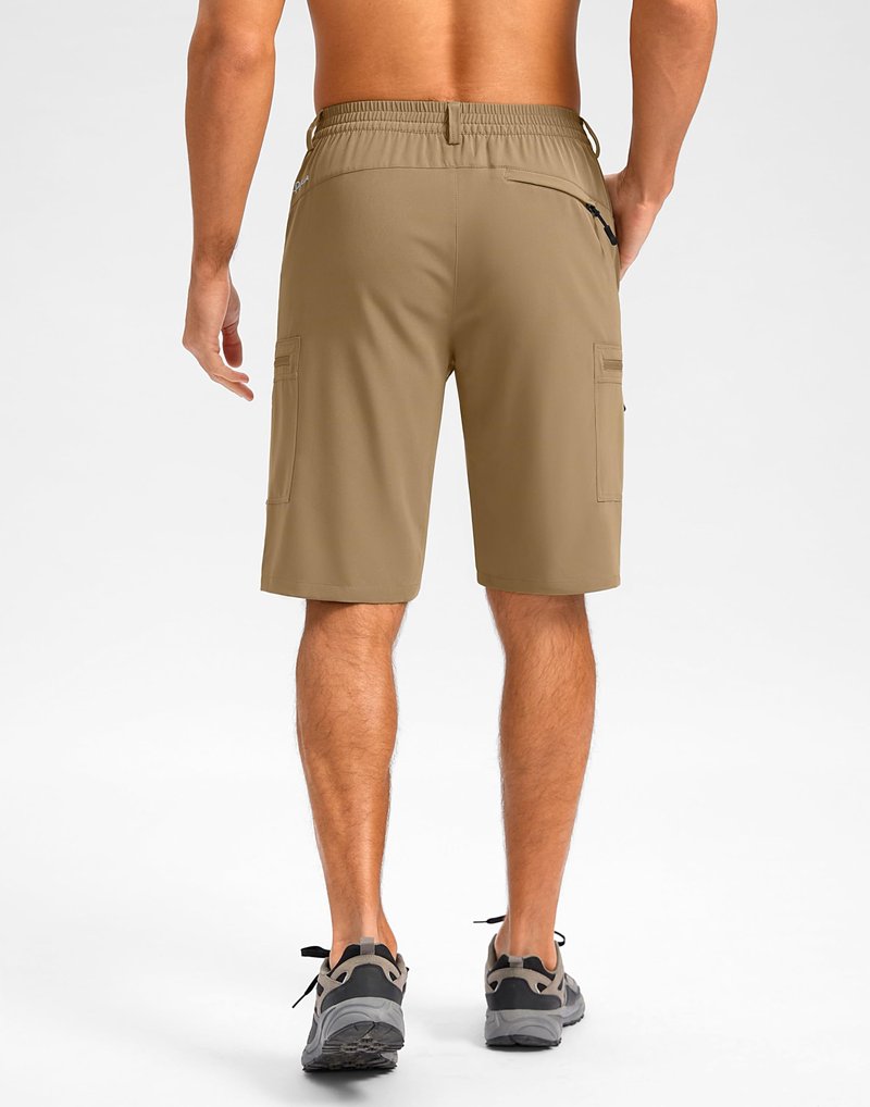 Pudolla Men's Hiking Shorts 11" Lightweight Cargo Work Shorts for Men Summer Travel Golf Casual Outdoor with 5 Pockets(Dark Khaki Large)
