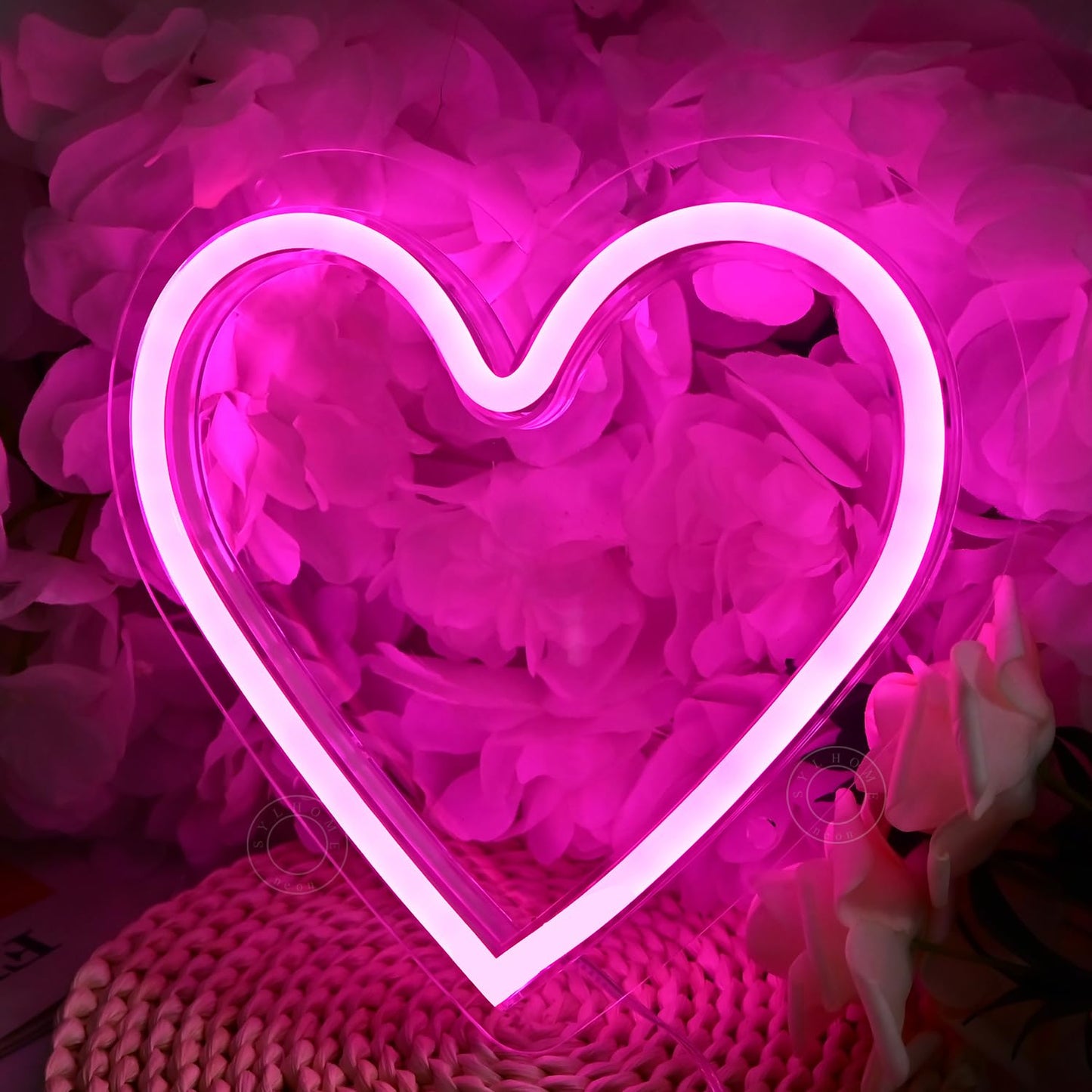 SYLHOME Pink Heart Led Neon Light Sign Battery Operated or USB Powered Bedroom Wedding Wall Sign Decor Valentines Day Birthday Anniversary Sign USB 7.87" X 7.28"