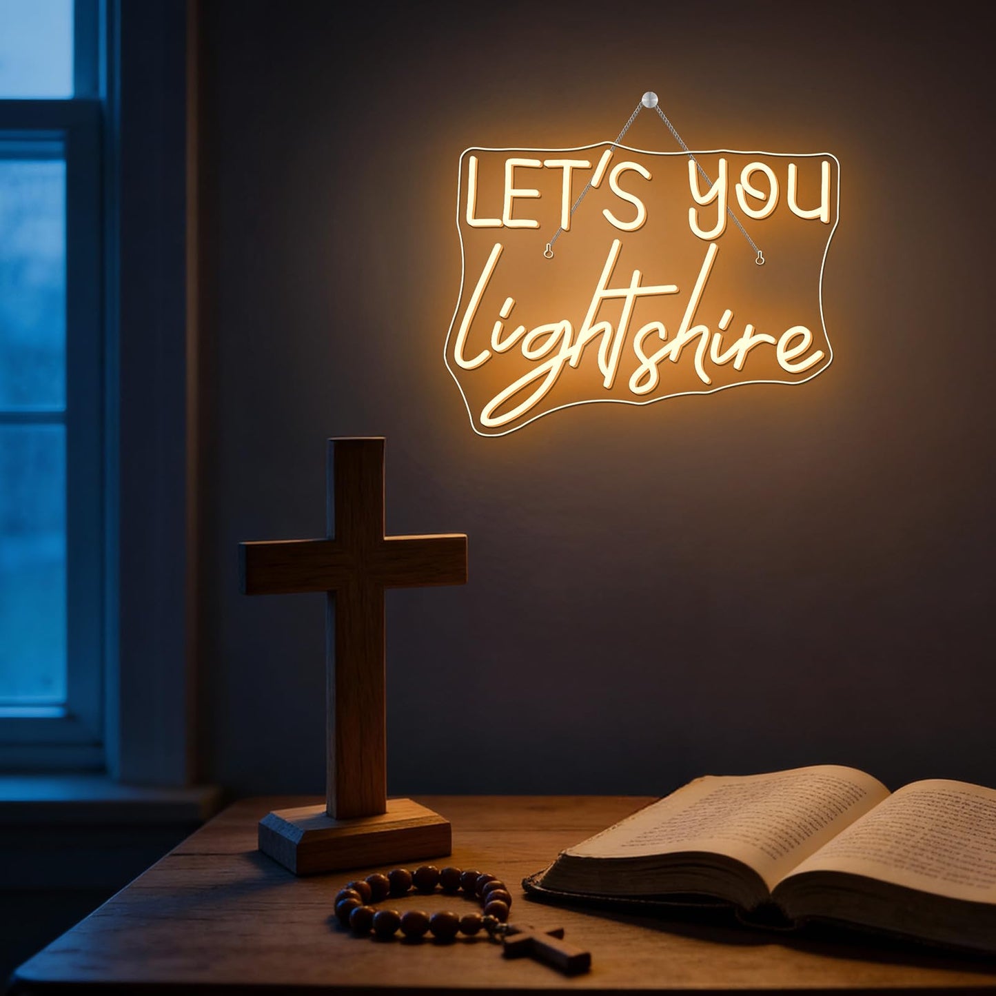 Let's You Light Shine Neon Lights in Bedroom Warm White Christian Neon Sign for Wall Decor Bible Verse Wall Art Religious Gifts for Lords Prayer Decor Jesus Gift to Women