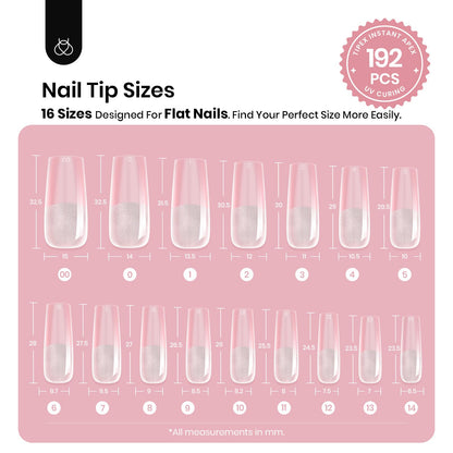 Beetles Tipex Gel Nail Kit, Medium Almond Nail Tips 224 Pcs 16 Sizes Pre-Building Pre-Etched Thick Acrylic Tips with Tipex Glue, Mini Lamp