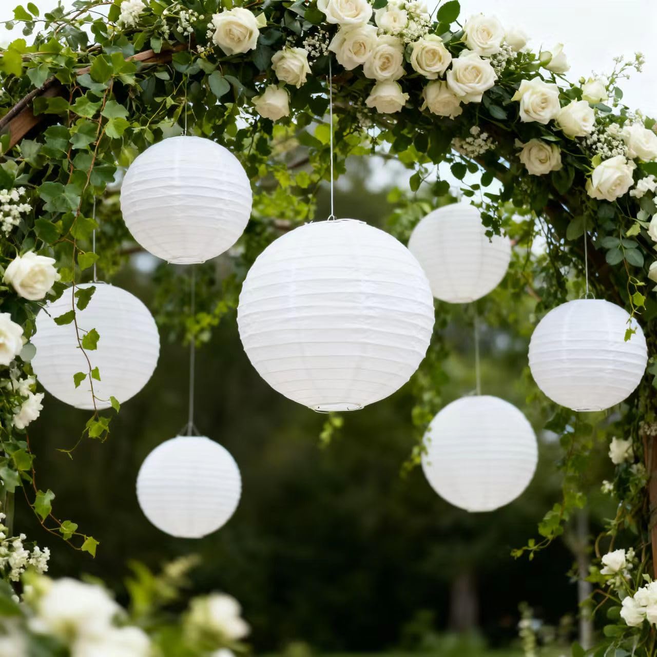25 Pack Paper Lanterns, Sizes of 4", 6", 8", 10", 12", Hanging Lanterns Decorations Ball Lanterns for Home Decoration, Birthday Party and Wedding Decorations (White)