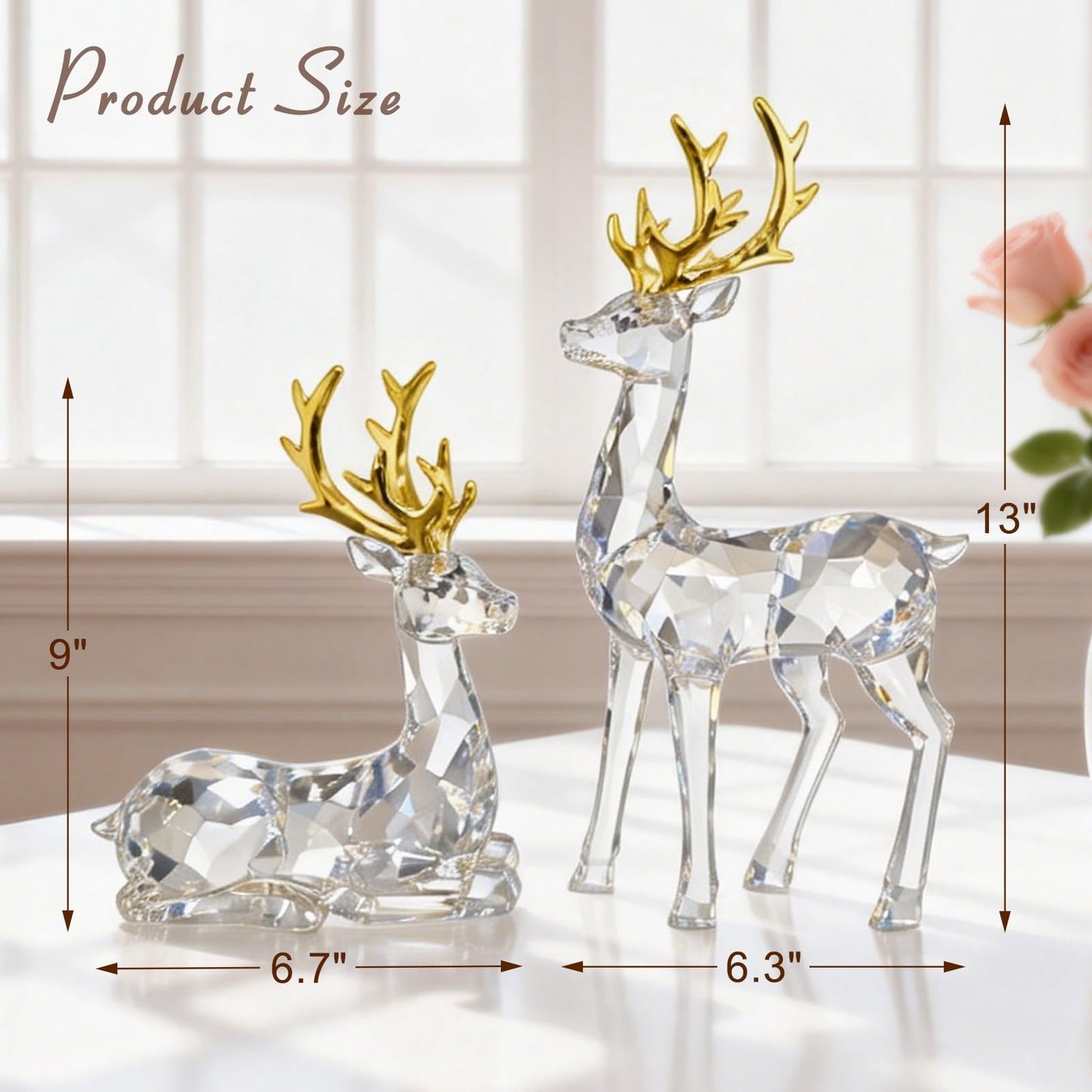 EverZenHub Christmas Reindeer Figurines, Set of 2 Resin Deer Statues - Handcrafted Holiday Tabletop Decor for Mantel, Shelf, Cabinet | Elk Sculpture Home Décor Gift
