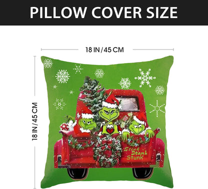 Christmas Pillow Covers Set of 4 for Decoration - 18x18 Throw Pillow Case for Farmhouse Home, Sofa, Bed, Indoor, Winter, Holiday (Green)