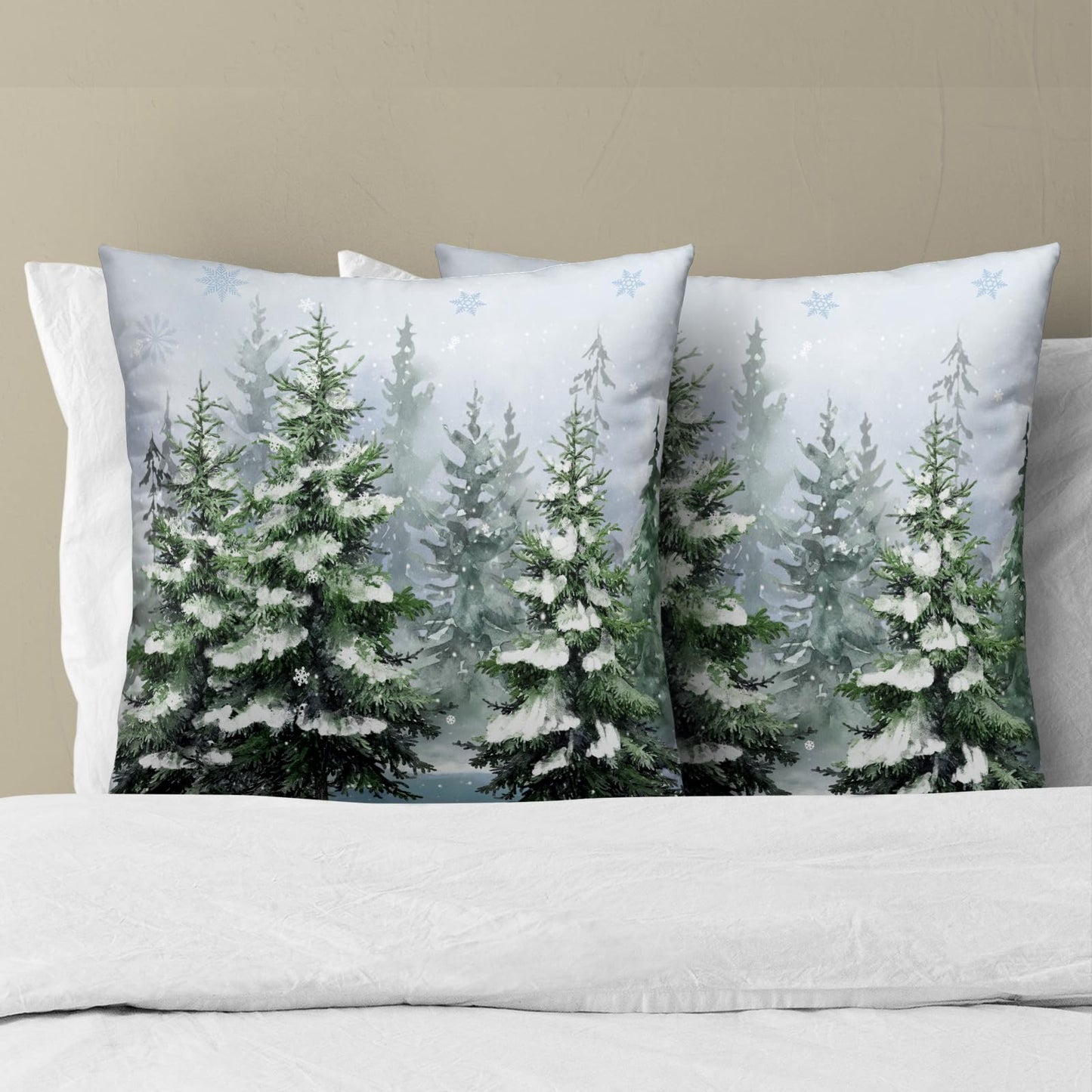 Imiss Dark Green Pine Tree Pillow Covers 18x18 Inch Set of 2 - Winter Forest Snowflake Throw Pillow Case Rustic Style Nature Decorative Cushion Cover for Christmas Holiday Living Room Sofa Bedroom