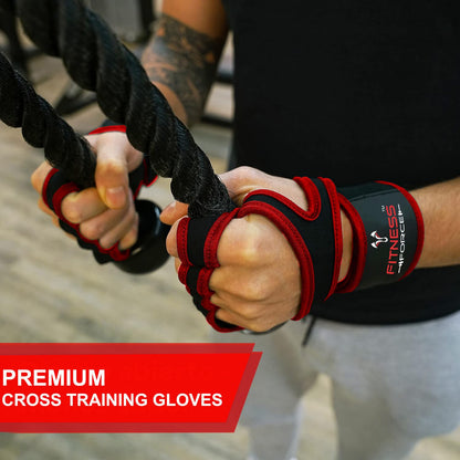 FITNESS FORCE Ventilated Weightlifting Gloves Workout Gloves for Men & Women with Built-in Wrist Wraps Fingerless Gym Gloves for Men Perfect for Exercise Fitness, Weight Lifting, Cross Training