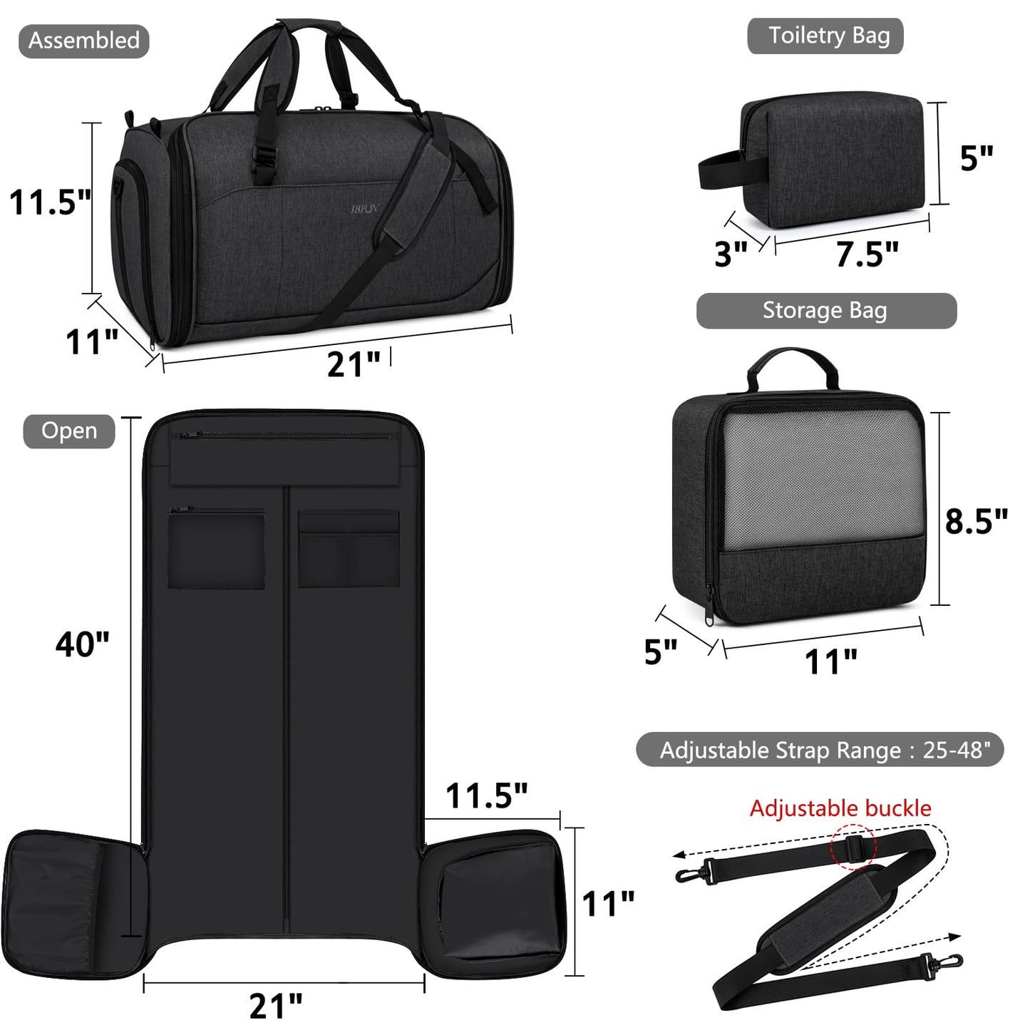 Convertible Garment Bags for Travel - Carry on Garment Duffle Bag with Backpack Straps for Men Women, 4 in 1 Large Travel Duffel Bags with Shoes Compartment Hanging Suit Dress Weekender Bag 3pcs Set