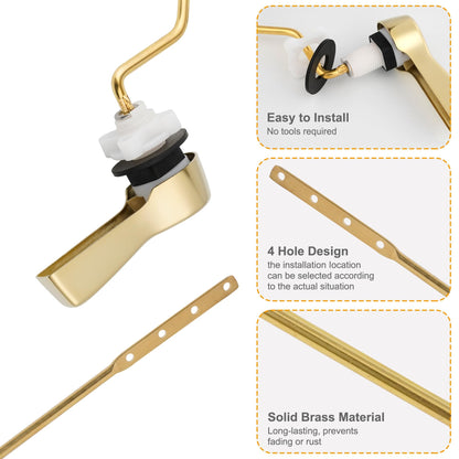 Hibbent Universal Metal Side Mount Toilet Handle Replacement Kit, Brass Toilet Flush Tank Lever with Stainless Steel Flapper Chains for Most Toilets, Shiny Gold