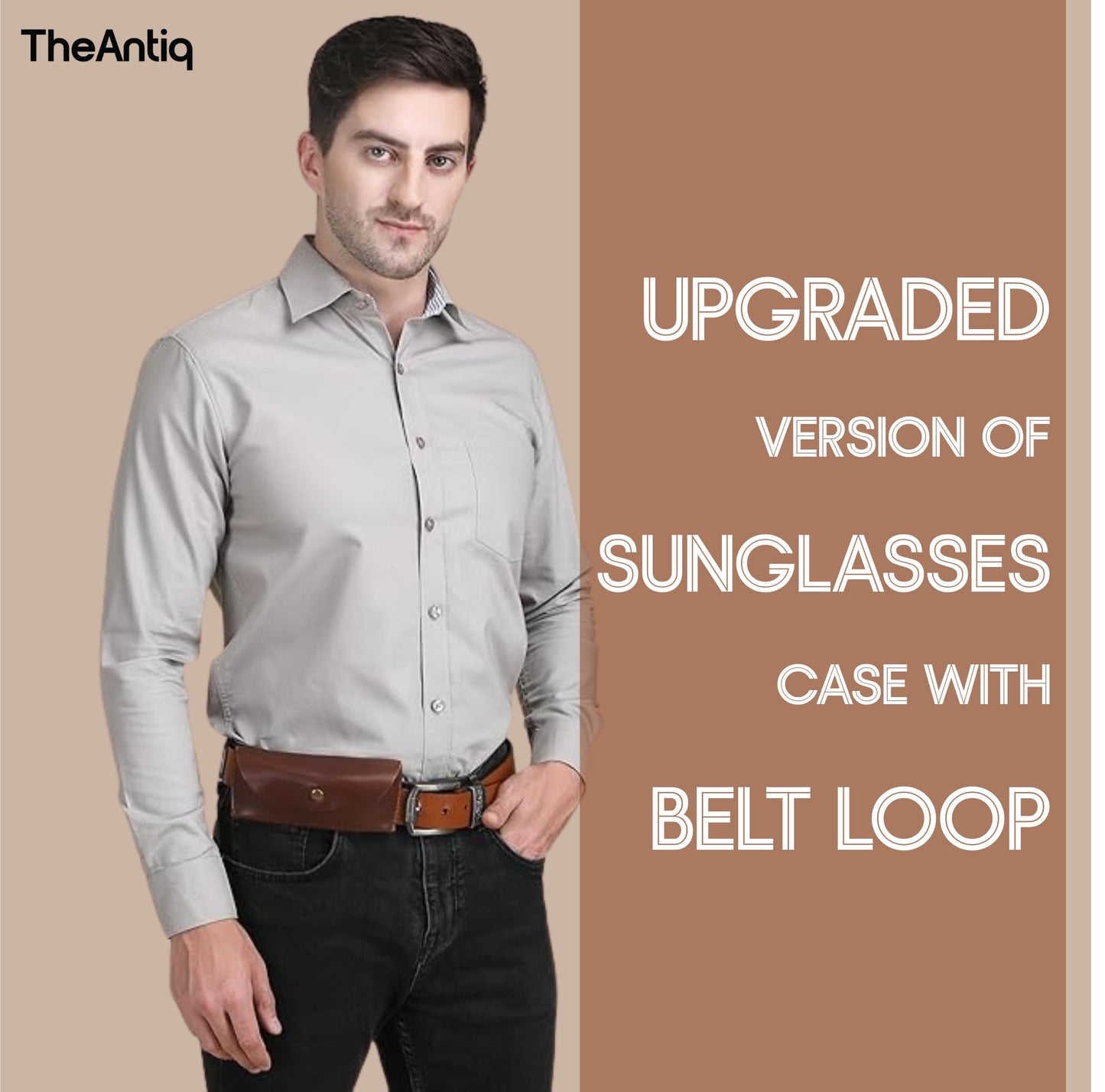 TheAntiq Leather Sunglasses Case Vintage Eyeglass Holder Handcrafted Soft Reading Glasses Pouch with Belt Loop Flexible and Slim Case for Men & Women
