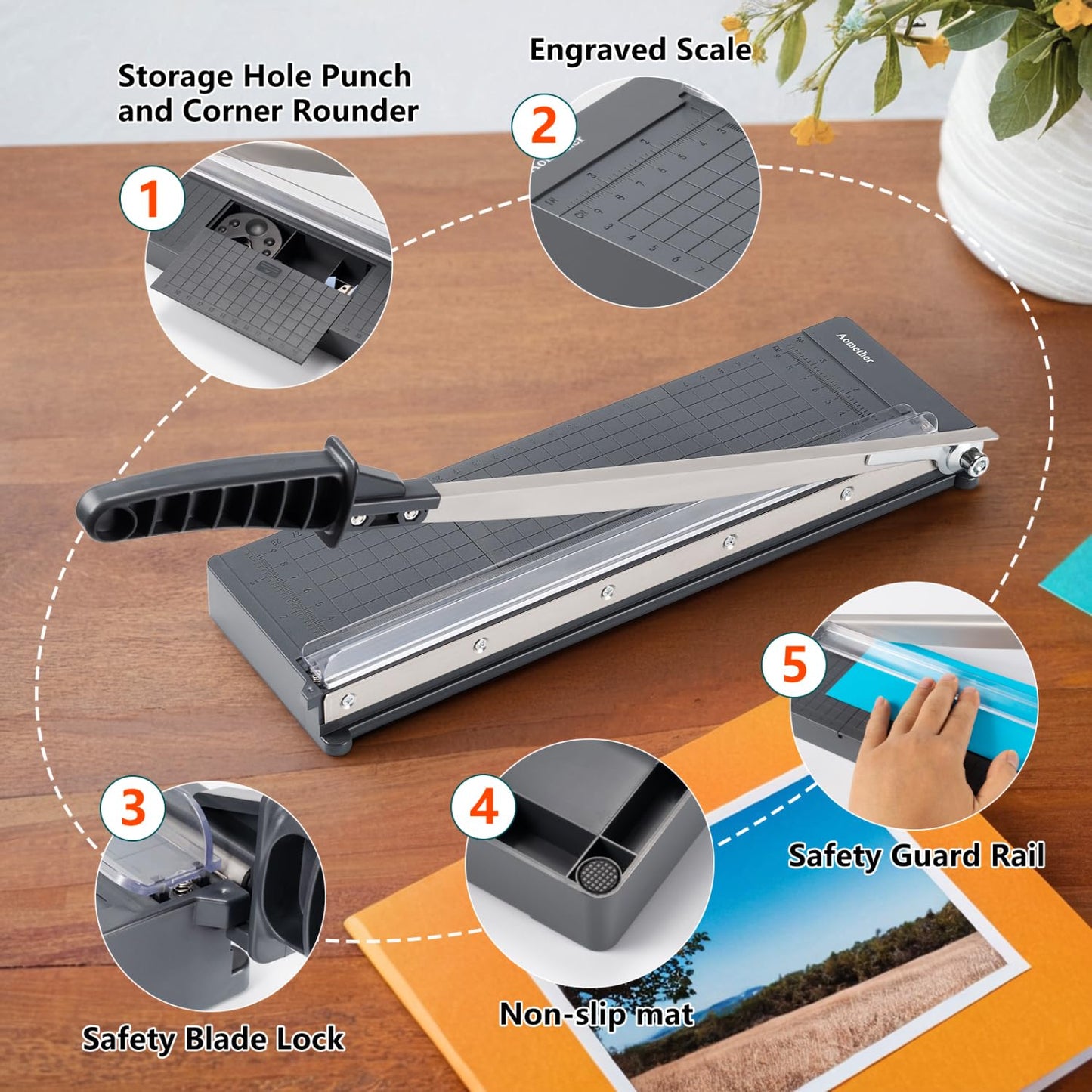 12" Guillotine Paper Cutter,Accurate Paper Trimmer Cutting with Safety Guard & Blade Lock, 8 Sheet Capacity, Portable Heavy Duty Paper Cutter for Cardstock,Label,Vinyl & Photos
