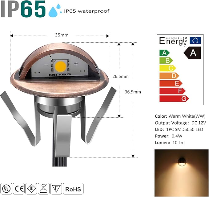 6 Pack LED Stair Lights Kit Low Voltage Waterproof IP65 Outdoor 1-2/5" Recessed Wood LED Deck Lighting Yard Garden Patio Step Landscape Pathway Decor Lamps,Warm White