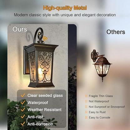 ALVIME Dusk to Dawn Outdoor Wall Lights, Exterior Lighting Fixtures, Porch Outside Wall Sconce for Entryway, Farmhouse, Front Door, Patio, Garage, E26 Base&Clear Seeded Glass