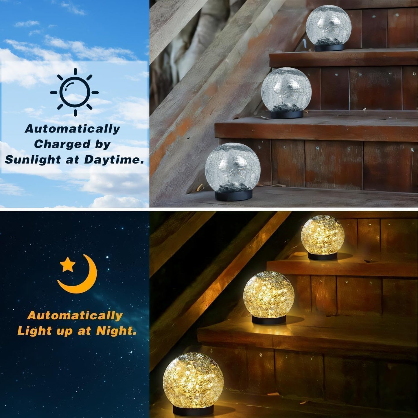 SyouHome Solar Garden Lights Outdoor Waterproof, 6 Pack LEDs Cracked Glass Ball Light, Ground Landscape Garden Decor, Solar Globe Decorative for Pathway/Patio/Lawn/Yard