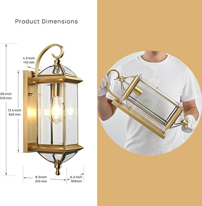 20''H Dusk to Dawn Sensor Outdoor Wall Light Large Porch Light Wall Mount with Tempered Glass Exterior Light Fixture for Garage,Porch,Patio,Oil-Rubbed Brass,E26 Socket,1 Pack