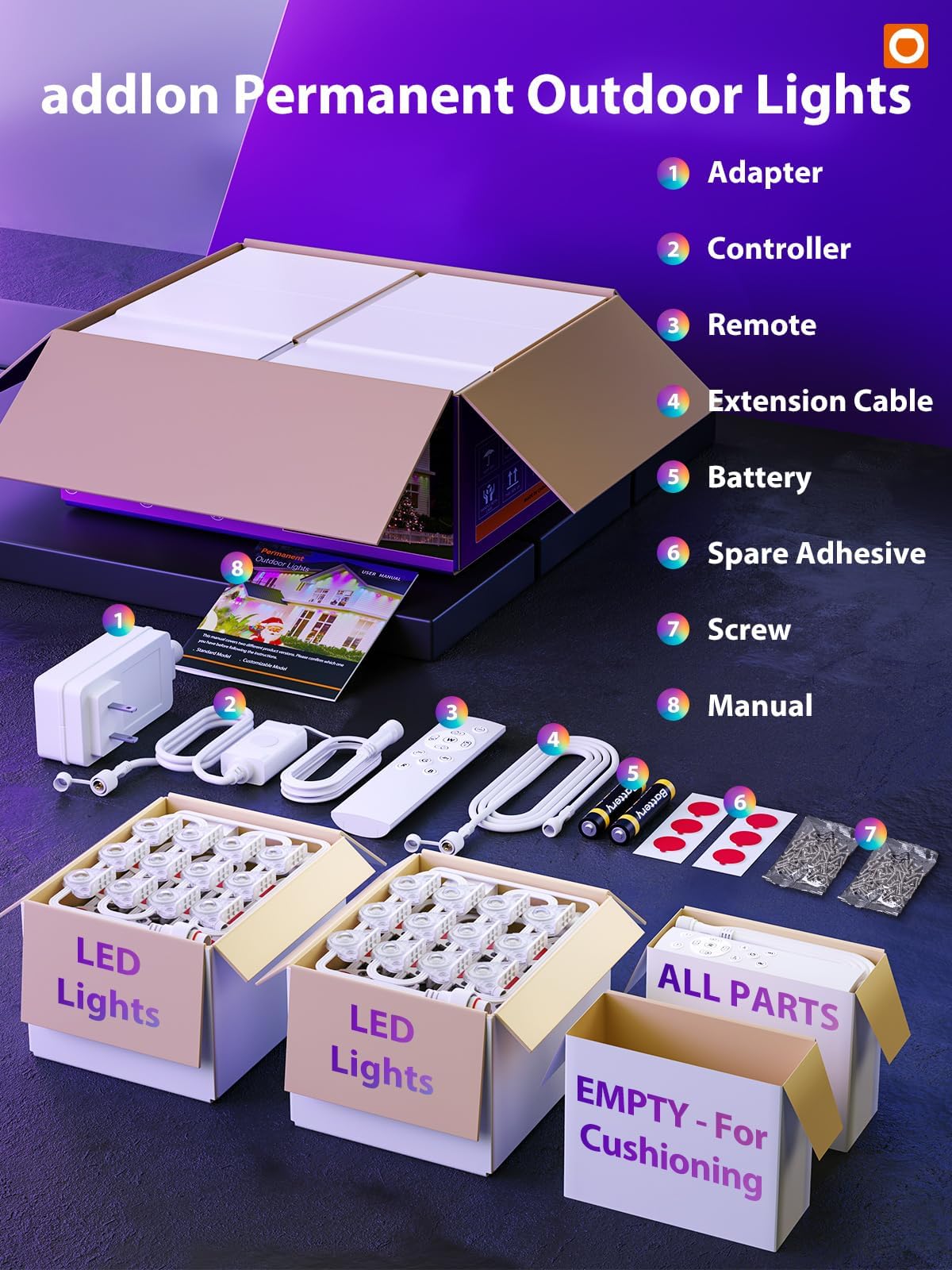 addlon Permanent Outdoor Lights, Smart RGB+IC LED Lights for House & Outdoor Decor, App & Remote Control, Scene Modes, IP67 Waterproof for Christmas, Holiday, Valentine's Day Decorations, 200FT