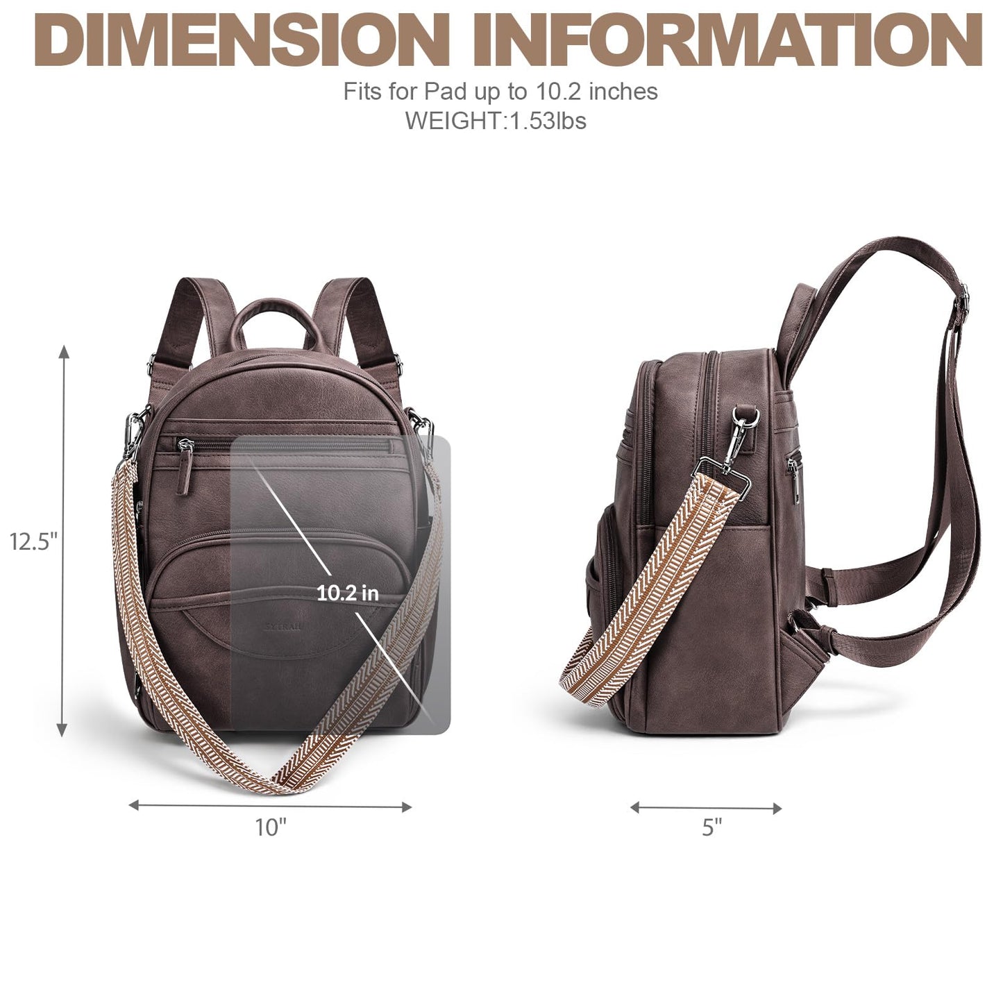 SYTRAH Small Backpack Purse for Women, Mini Backpack Vegan Leather with RFID Blocking & Tablet Pocket, Cute Shoulder Handbag for Travel, School & Work Coffee Brown