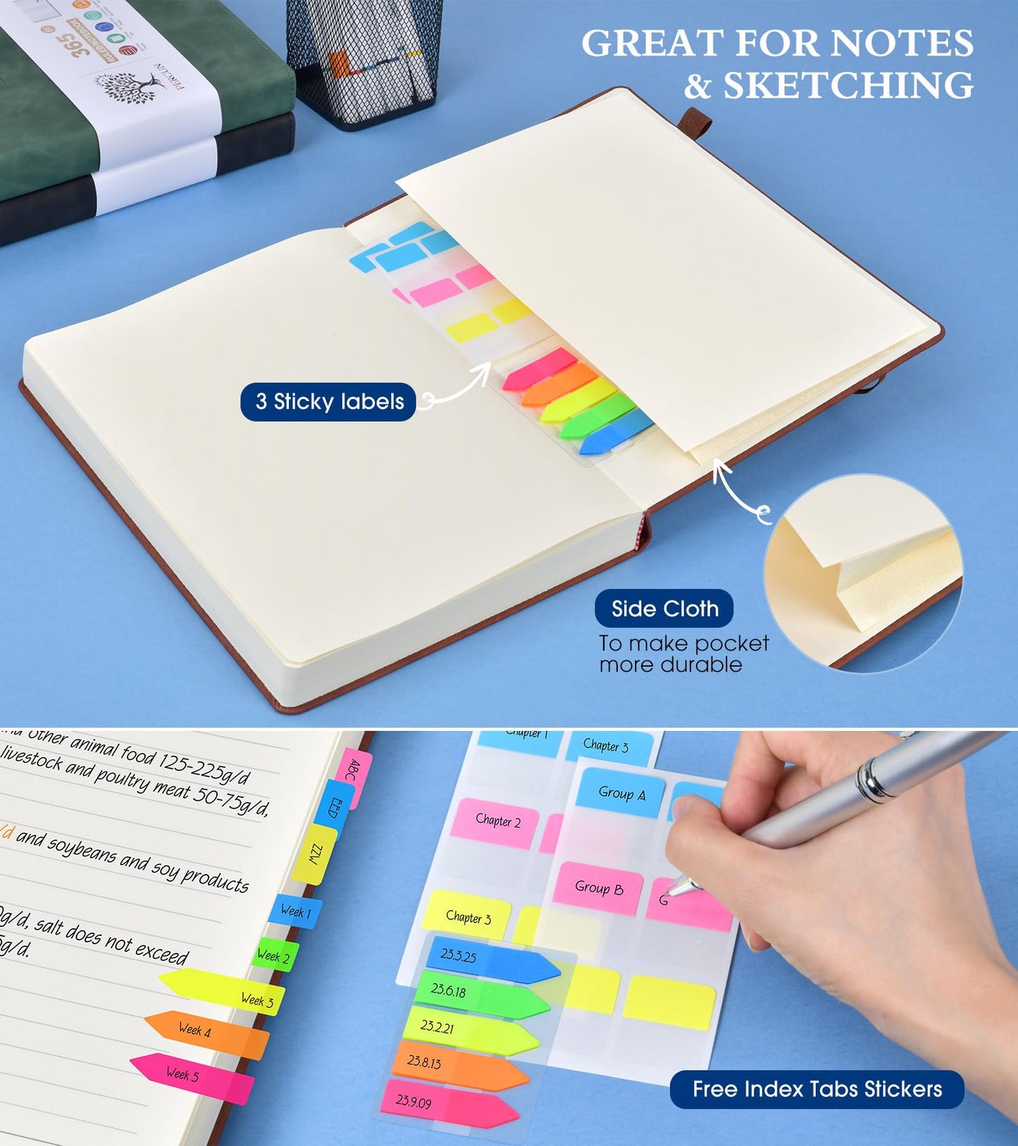 PERCUN B5 Lined Journal Notebook - 365 Page Large Leather Journals for Writing Women Men，Hardcover Notebook with 100Gsm Thick Pages，Daily Diary for Travel, Work，School，College Ruled (7.6" x 10.3")