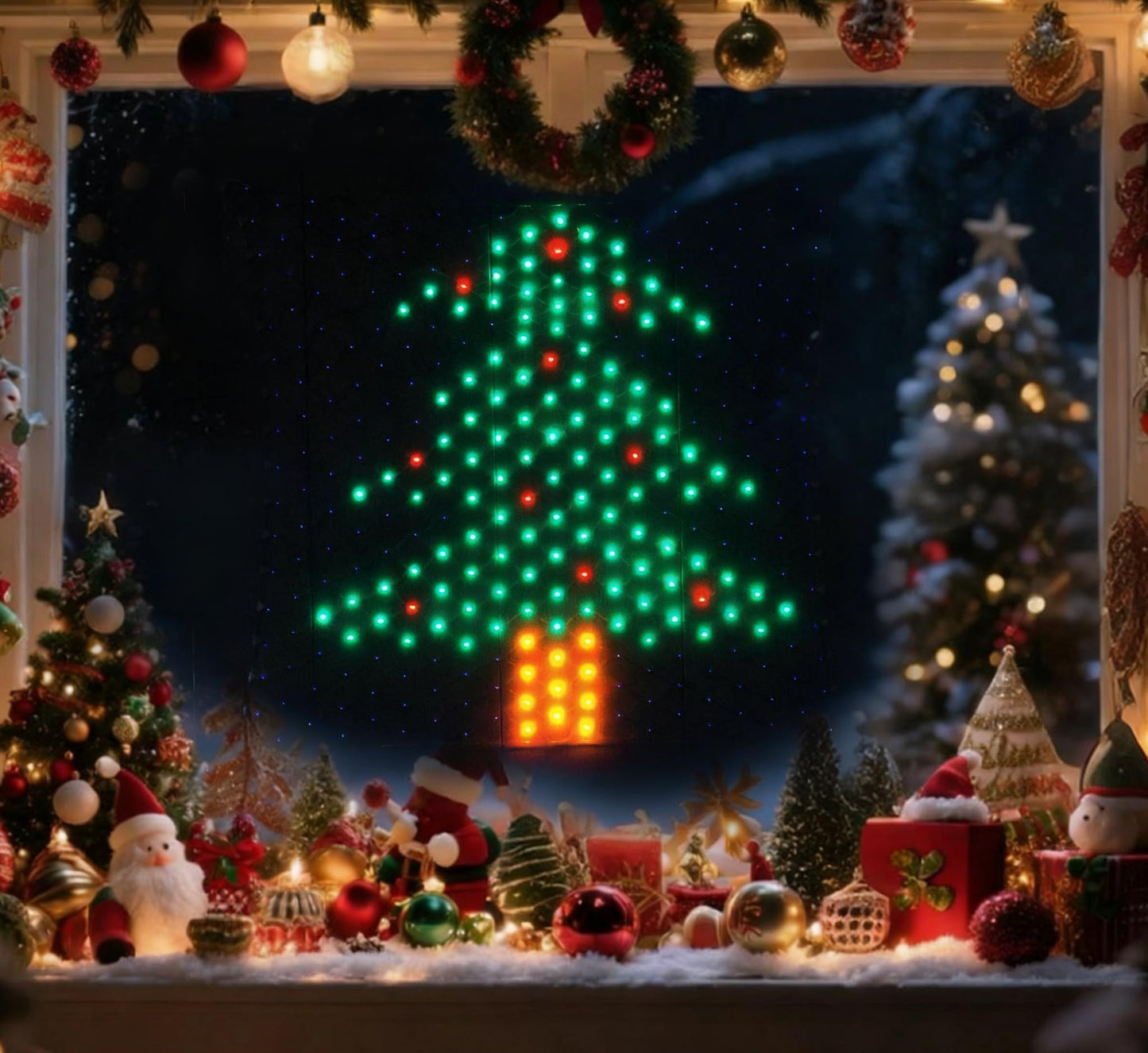 Leisure world LED Christmas Tree Window Silhouette Lights,USB Operated LED Net Outdoor Mesh Lights with Timer, 8 Modes for Indoor Outdoor Holiday Xmas Party Decor
