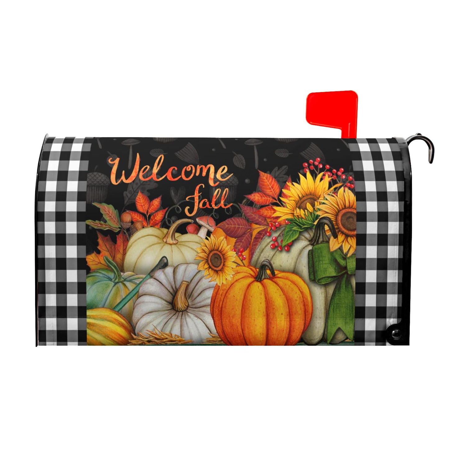 Fall Magnetic Mailbox Cover Large Size 25.5”x21”Autumn Sunflowers Pumpkins Mailbox Covers Oversize Thanksgiving Harvest Fall Mailbox Cover Outdoor Decoration Mailbox Wraps Post Letter Box Cover Decor