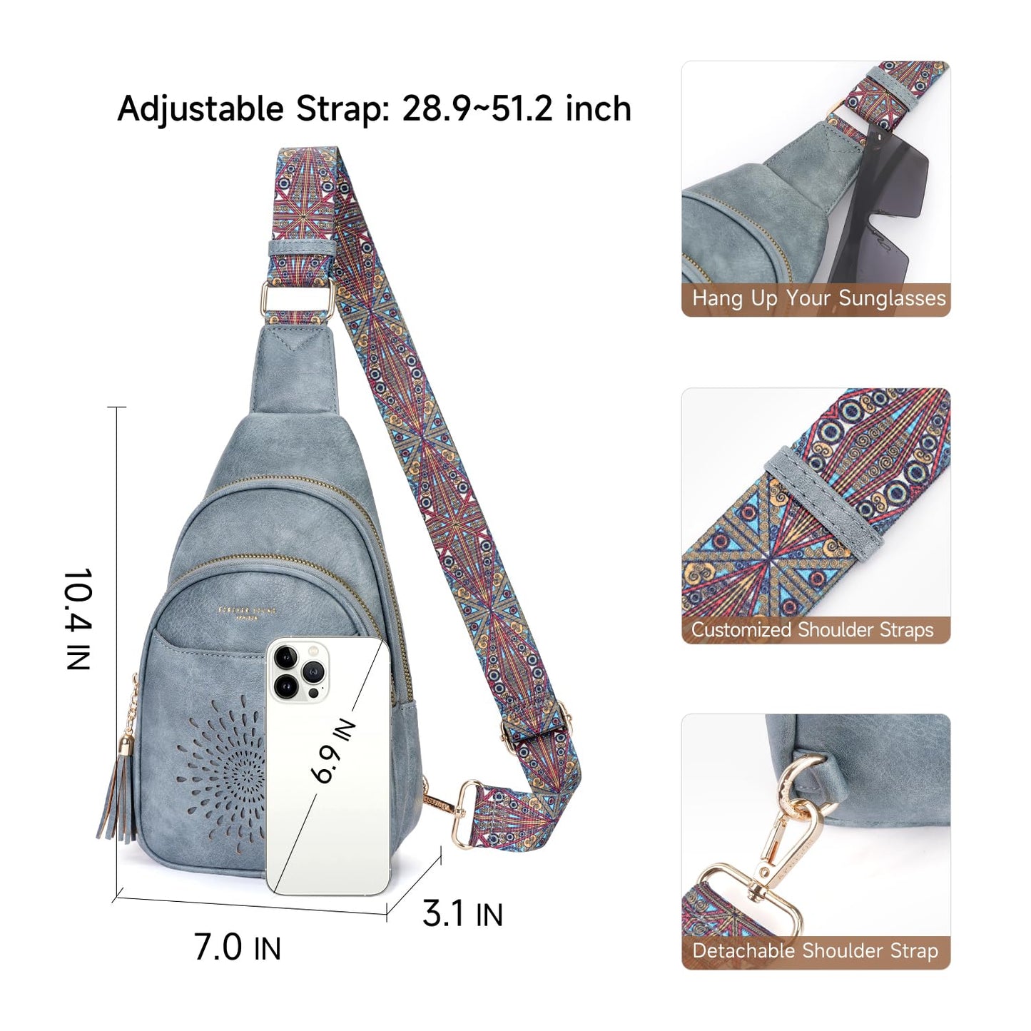 APHISON Small Sling Bag Cell Phone Purse Vegan Leather Fanny Crossbody Bag for Women Trendy Chest Backpack Adjustable Strap