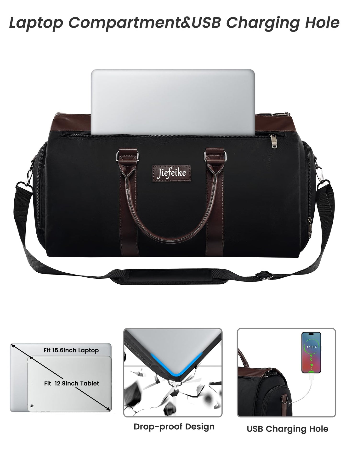 Jiefeike Garment Bags for Travel,Travel Garment Duffle Bag with Shoe Pouch for Men Women,Convertible Garment Bags for Travel Carry on 2 in 1 Hanging Suit Bag for Weekender Business Overnight