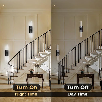Modern Wall Sconces, Bathroom Wall Sconce, 22.8" Black Wall Lamps, 2-Light Dimmable Sconces Wall Lighting with Glass, Vanity Light Tube Sconce for Bedroom Living Room, Hallway