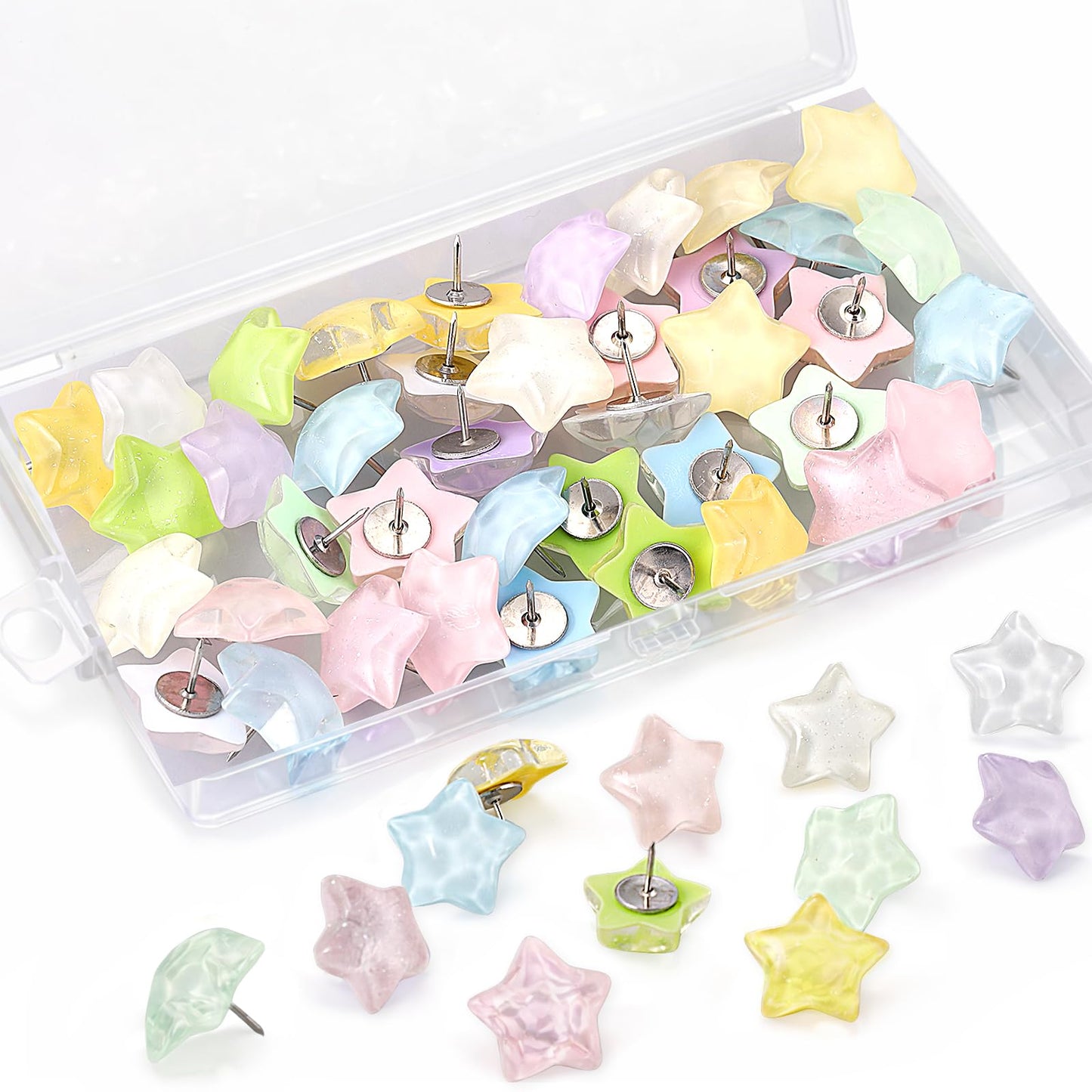 40 PCS Star-Shaped Decorative Thumb Tacks Cute Push Pins for Bulletin Board for Wall Cork Board Bulletin Boards with Storage Box