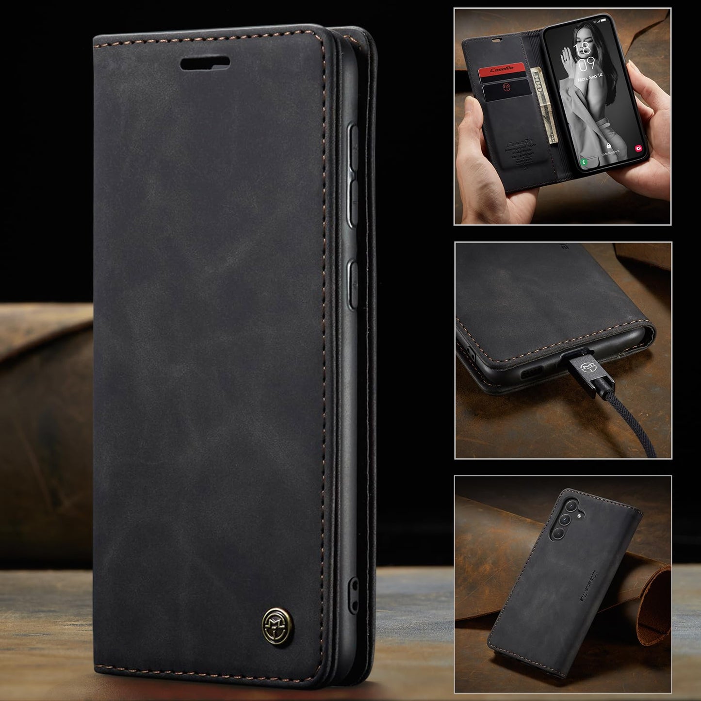 Phernykas Flip Wallet Case for Samsung Galaxy A55, Leather Magnetic Folio Cover with Card Holder, Kickstand Durable - TPU Shockproof Protective Phone Case - Black