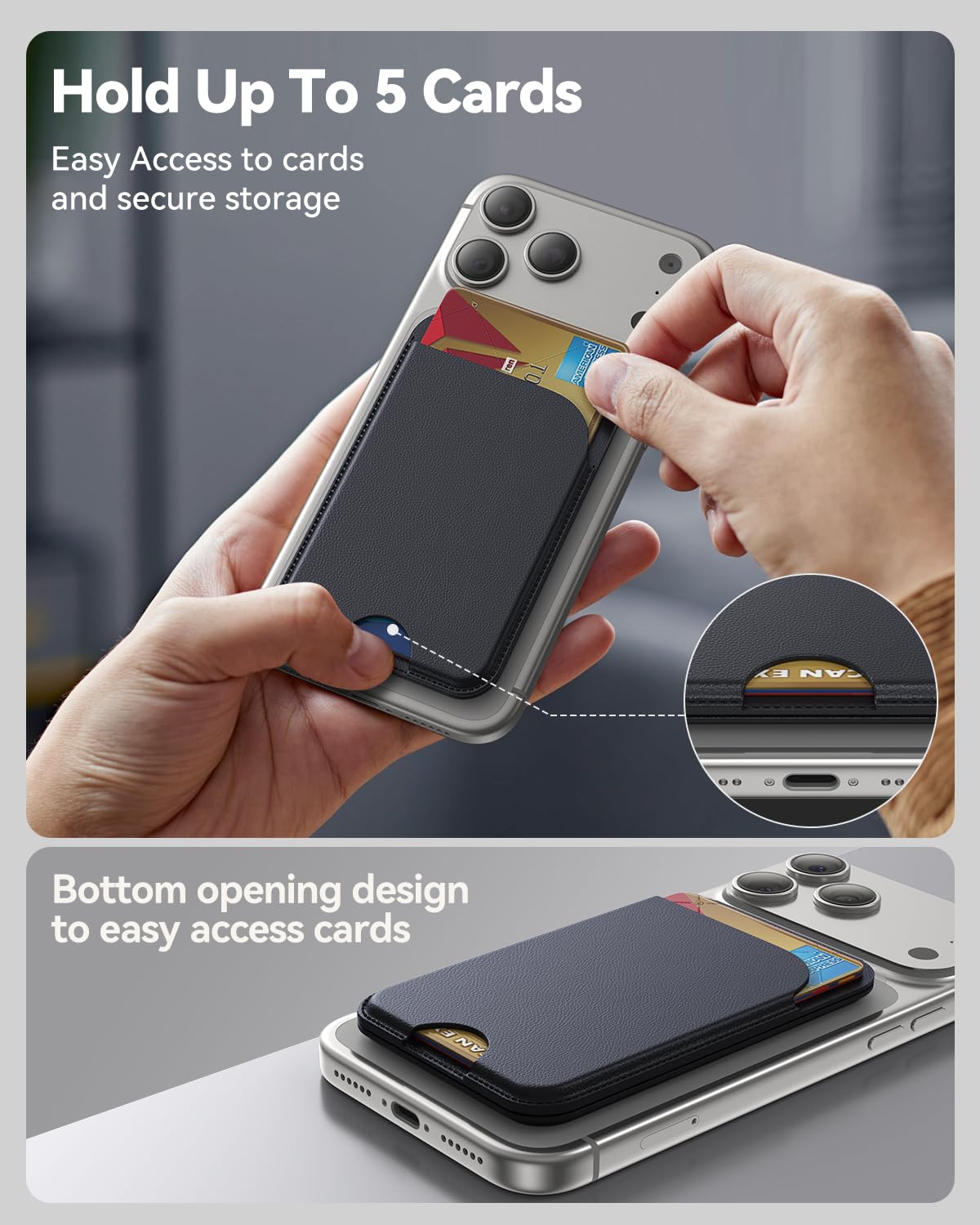 TWZKG for MagSafe Wallet, 5 Cards Holder with Stand, Magnetic Phone Wallet Stand for iPhone 17/16/15/14/13/12 Pro Max Air Plus Series, RFID Blocking Vegan Leather,Black