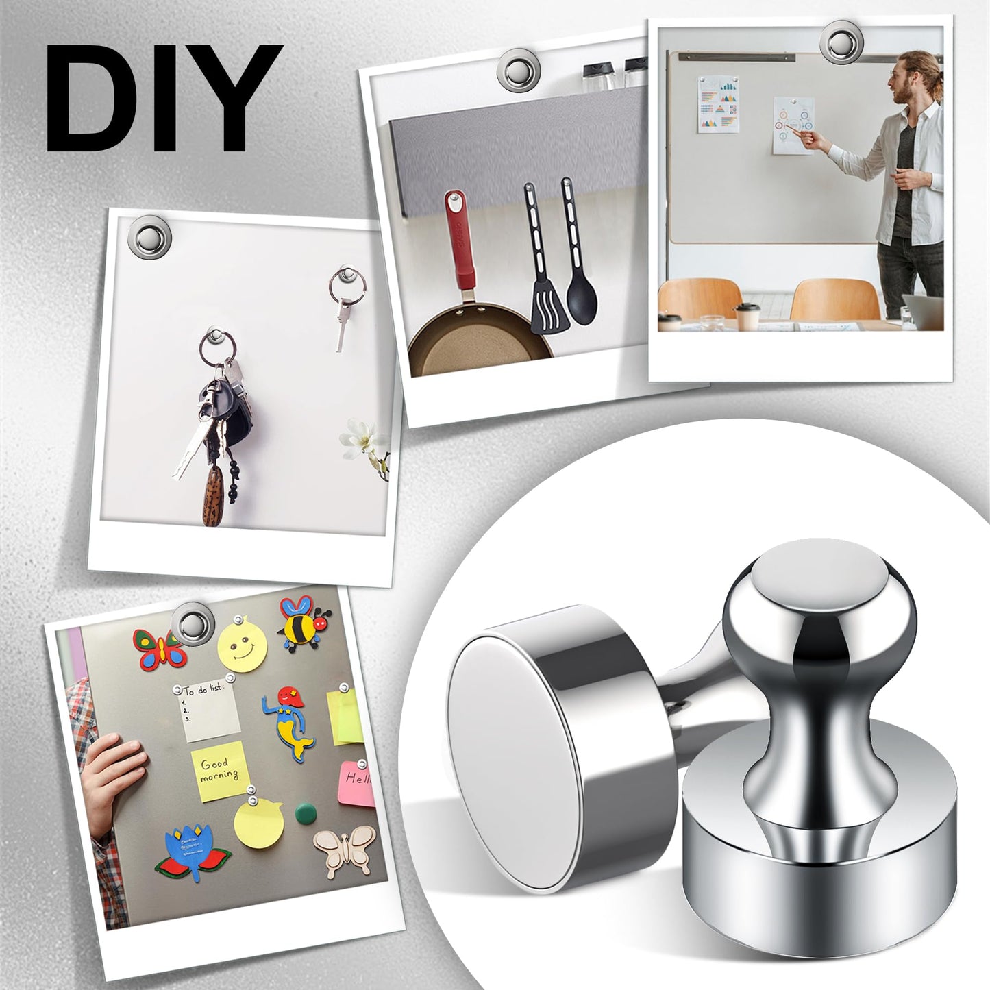 Tiergrade Metallic Magnets, Refrigerator Magnets, 60 Pack Silver Magnetic Push Pins, Strong Fridge Magnets, Multi-use Whiteboard Magnets Perfect for Kitchen Office Classroom