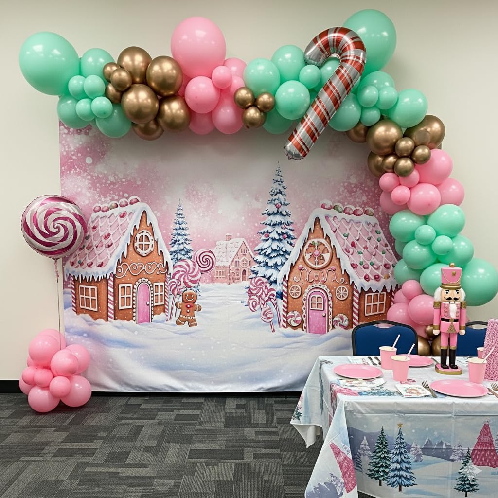 Christmas Balloon Garland Arch Kit 126Pcs Large Gingerbread Man Cane Foil Red Green Lollipop Candy & Mint Pink Cocoa Balloons for Xmas New Year Party Decorations