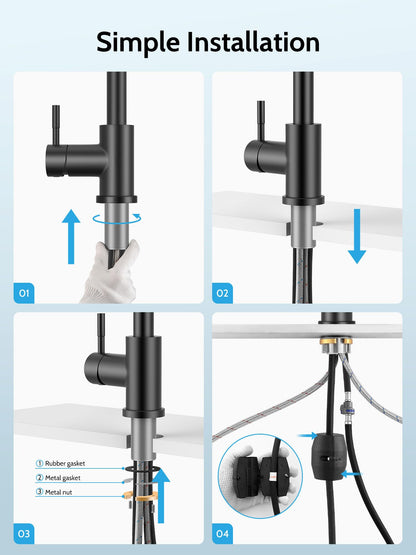 Kitchen Faucet with Pull Down Sprayer, High Arc Single Handle Stainless Steel Kitchen Sink Faucet with Sprayer for Rv Camper, Matte Black