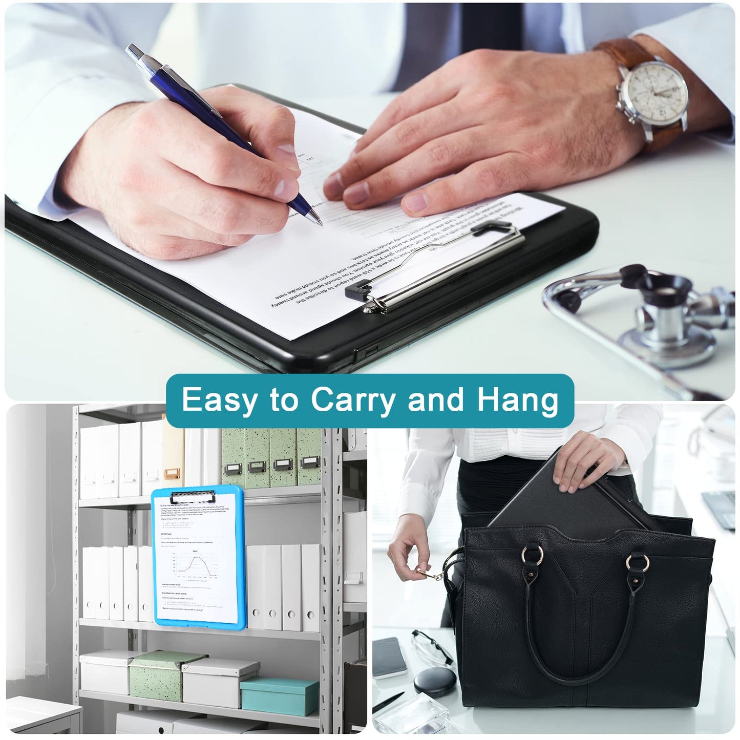 4 Pieces Clipboard with Storage Plastic Storage Clipboard Nursing Foldable Clip Board with Low Profile Clip for Student Teacher Nurse Employee, 9. 5 x 13. 5 Inch (Black, Blue, Green, Rose Red)