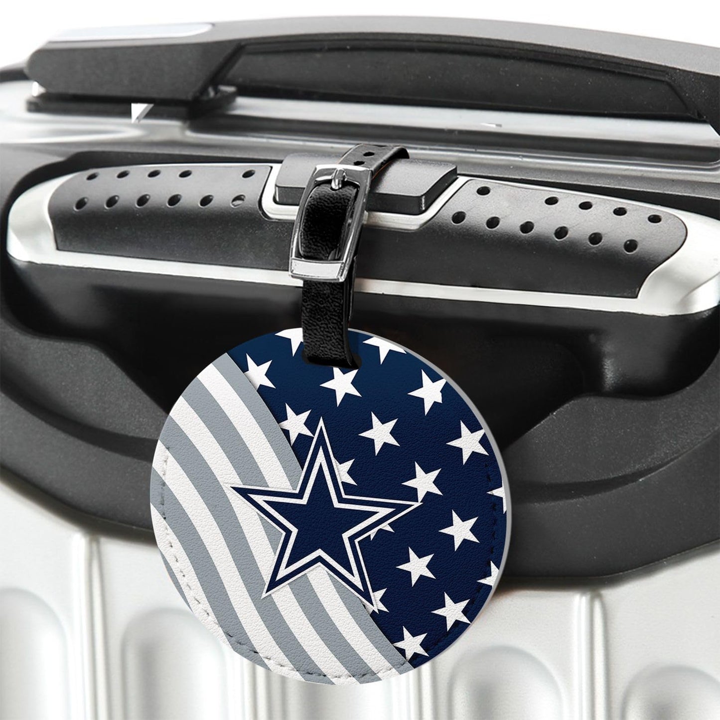 FKHGY - 2 Pack Leather Football Sport Fan Luggage Tag for Suitcase，Double-Sided Pattern Blue Design Travel Suitcase Tag with Privacy Flap Address Labels