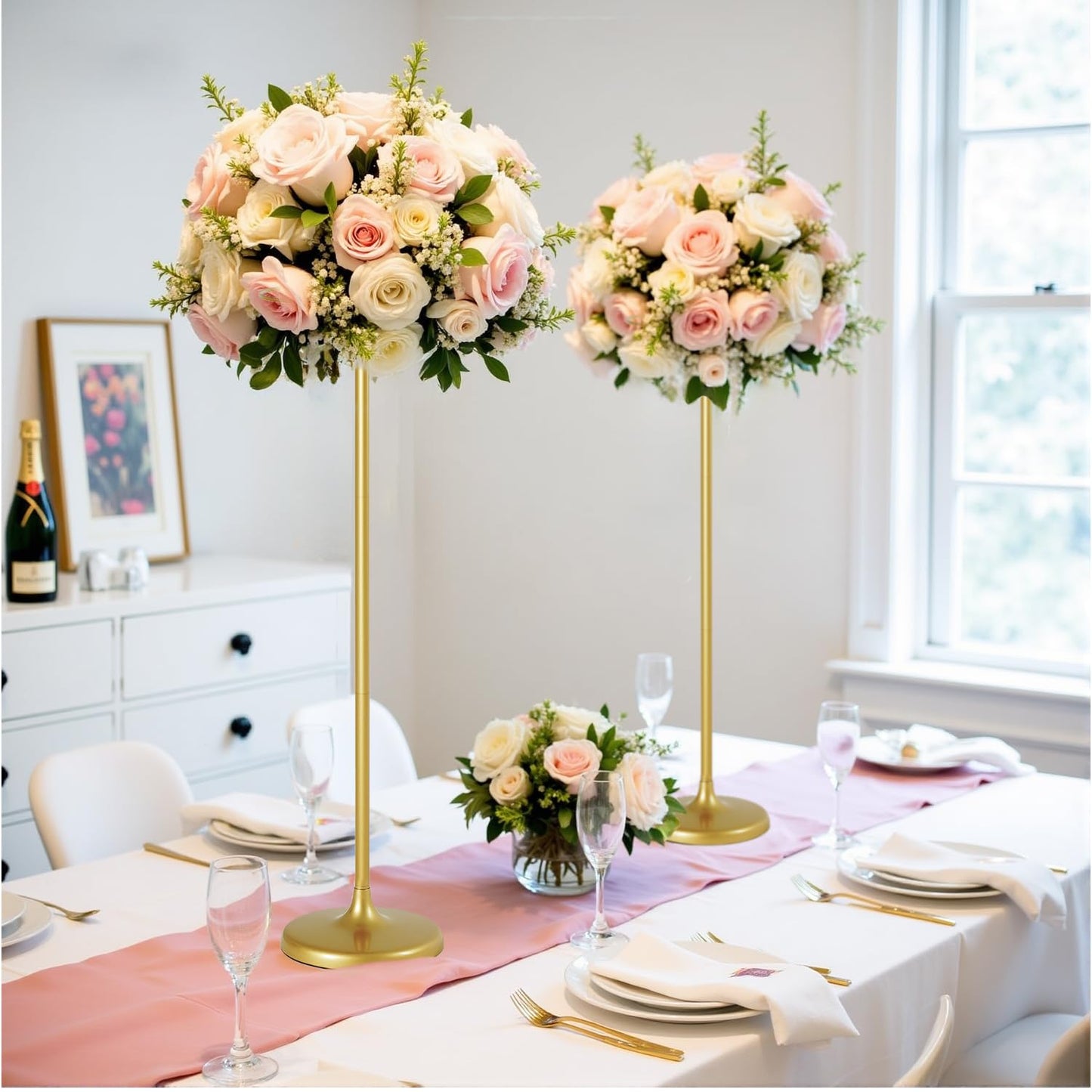 Fullvaseer 4pcs Tall Wedding Flower Stand 39.4" Wedding Centerpieces for Tables Gold Centerpieces Metal Flower Floor Vase for Party Event Wedding Reception