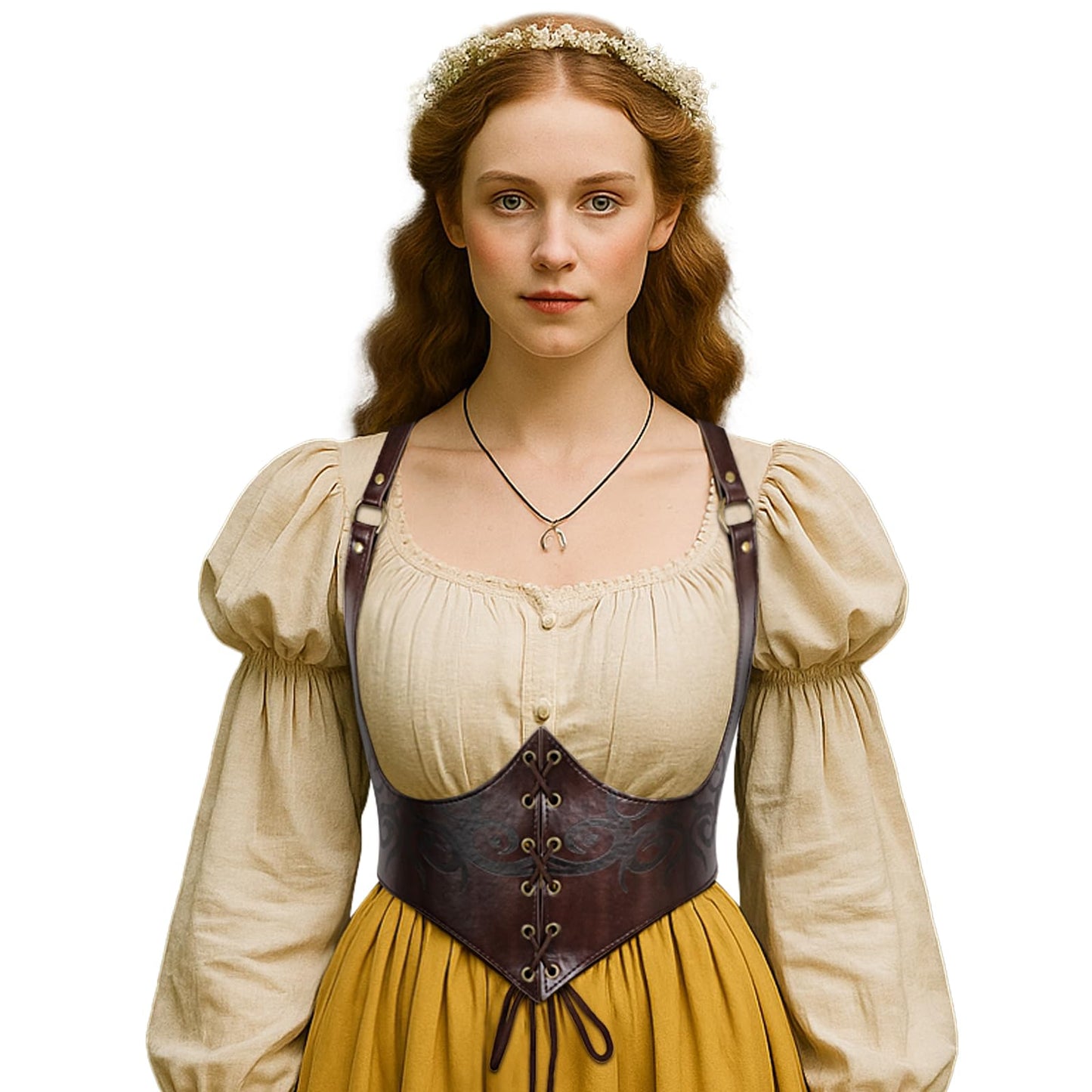 Aprceo Corset Belt for Women, Elastic Waist Lace-up Faux Leather Gothic Costume Waspie Corset Belt for Renaissance Cosplay(L,Brown)