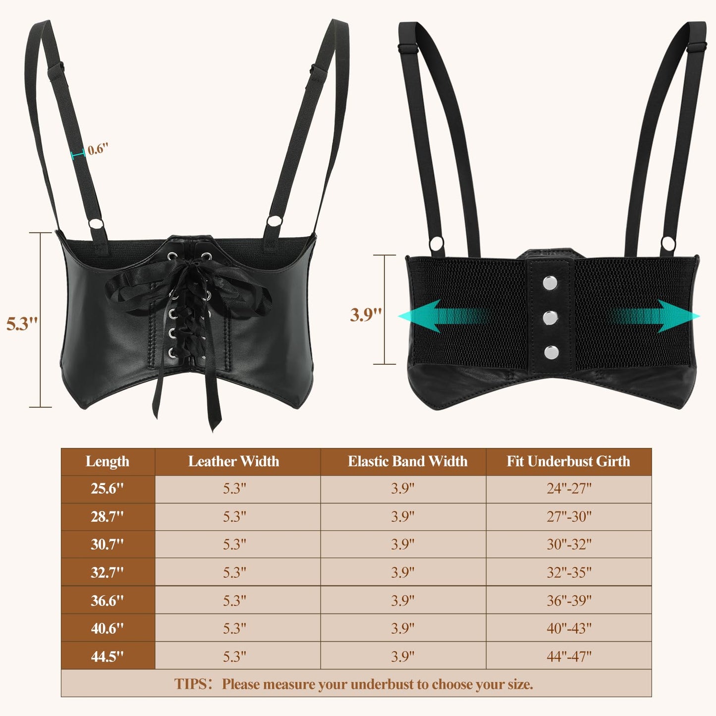 SUOSDEY Women Underbust Corset Belt Elastic Faux Leather Steampunk Renaissance Goth Corset Vest with Straps