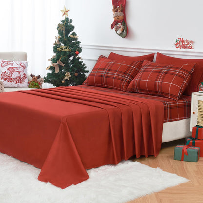 YIYEA Christmas Comforter Set, 7 Pieces Bed in a Bag, Christmas Bedding Sets with Comforter, Flat Sheet, Fitted Sheet, 2 Embroidered Pillowcases, and 2 Printed Pillowcases, Queen