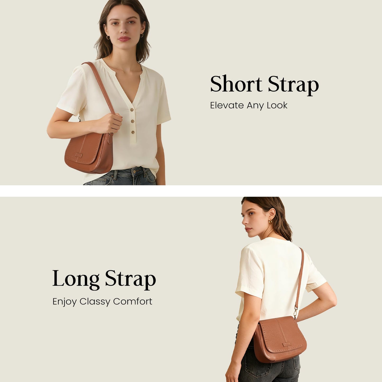befen Genuine Leather Crossbody Purse for Women Brown Purse RFID Crossbody Bag for Travel Soft Real Leather Saddle Bags with RFID Blocking Trendy Medium Purses Women's Shoulder Handbags for Everyday