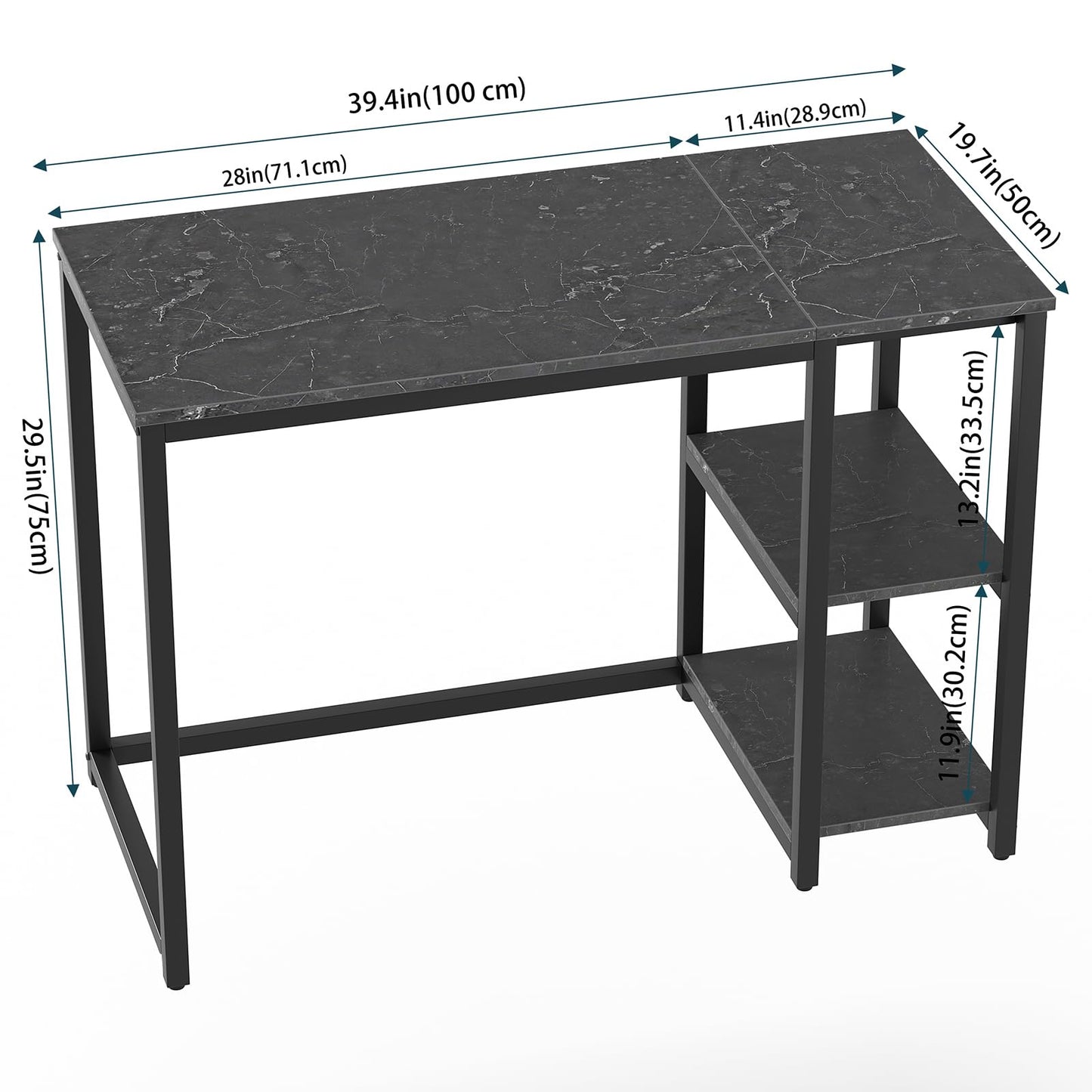 SINPAID Computer Desk 40 inches with 2-Tier Shelves Sturdy Home Office Desks with Large Storage Space Modern Gaming Desk Study Writing Laptop Table, Black Marble