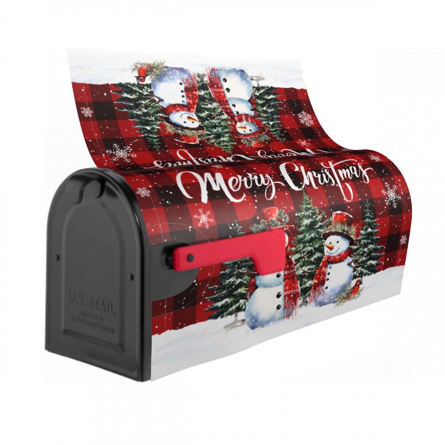 Kawani Merry Christmas Mailbox Covers Magnetic Winter Xmas Red Buffalo Plaid Snowman Mailbox Cover Standard Size 18 X 21 Holiday Mailbox Wrap Post Letter Box Cover Decorative for Home Outdoor Garden